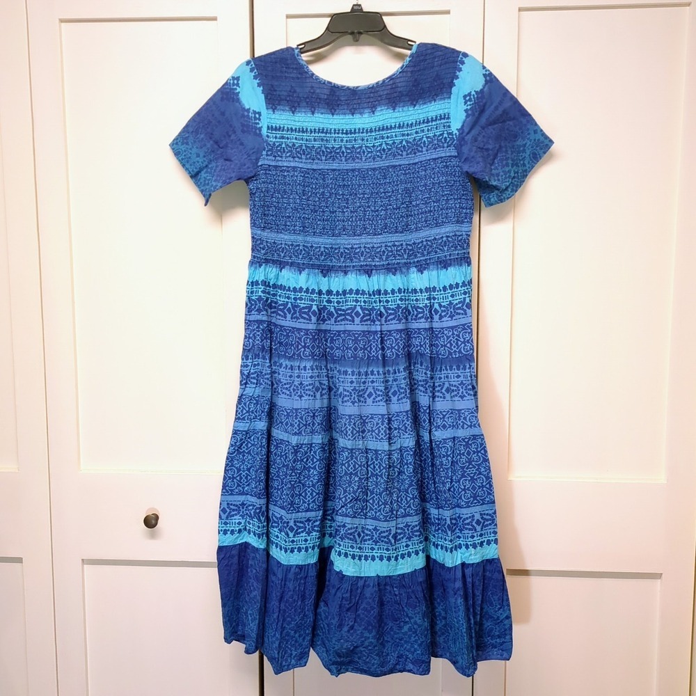 Drapers & Damons Blue Tiered Cotton Maxi Dress Smocked Bodice XL‎ Boho - Picture 2 of 7